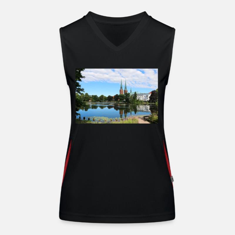 idyllischer See mit Kirche Funktionelles Kontrast-Tank Top für Frauen