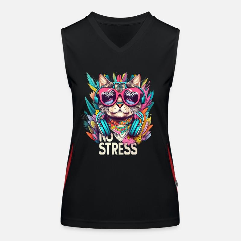 Coole Katze mit Brille - No Stress Cat Design Funktionelles Kontrast-Tank Top für Frauen