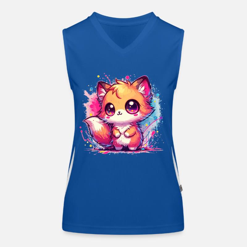 Mignon Chibi Fox aquarelle éclaboussure Débardeur respirant contrasté Femme