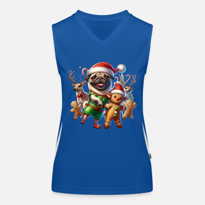 Funny Elf Pug Gingerbread Reindeer Santa Hat Women's Functional Contrast Tank Top