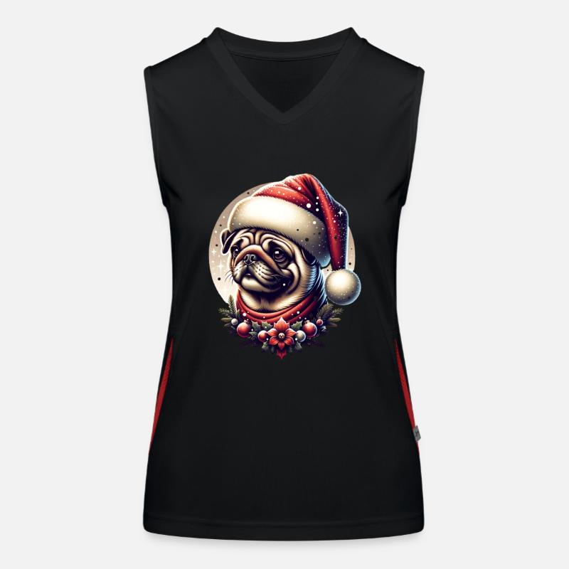 Christmas Pug Snowfall Women's Functional Contrast Tank Top