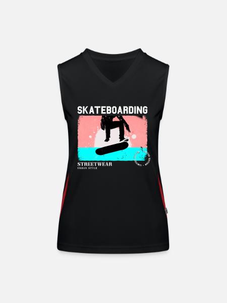 Skateboarding Skate Skater Skateboard Sk8 Vintage - Débardeur respirant contrasté Femme - noir/rouge - Devant