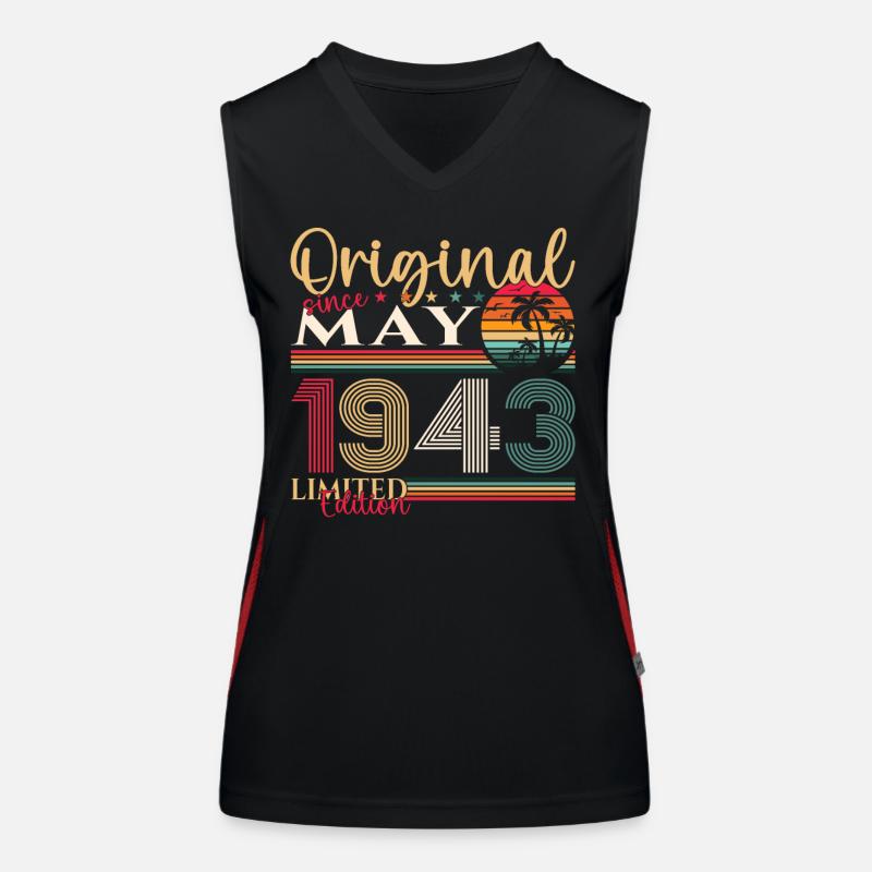 80th birthday man May born in 1943 an original Women's Functional Contrast Tank Top