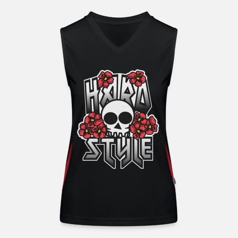 HARD STYLE in Blumen eingebetteter Schädel Funktionelles Kontrast-Tank Top für Frauen