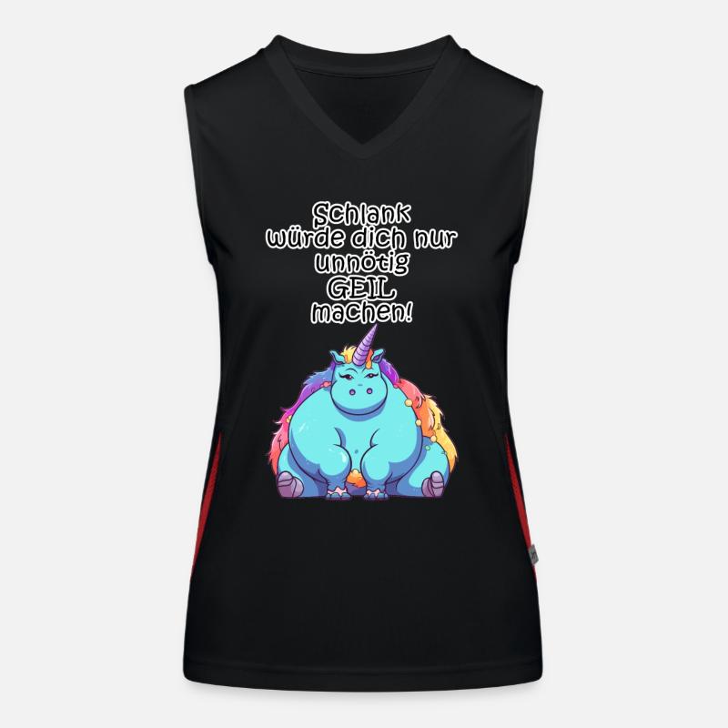 Spruch Geil machen Einhorn Übergewicht Lustig Cool Funktionelles Kontrast-Tank Top für Frauen