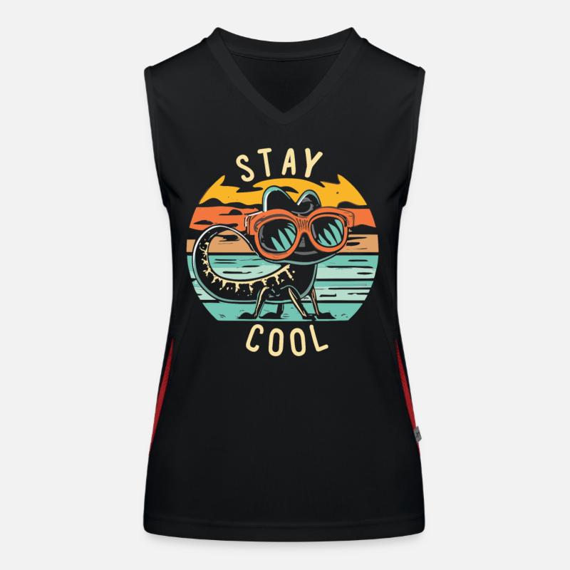 Retro Eidechse mit Sonnenbrille Funktionelles Kontrast-Tank Top für Frauen