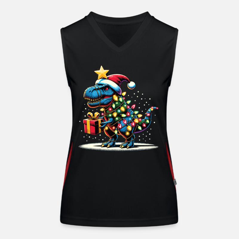 Tree Rex - Dino with Christmas Lights Women's Functional Contrast Tank Top