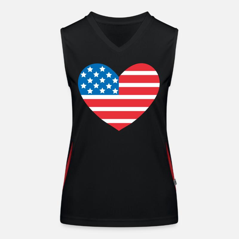 Drapeau des États-Unis en forme de cœur Débardeur respirant contrasté Femme