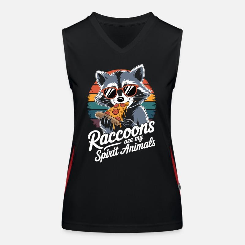 Funny raccoon with pizza Women's Functional Contrast Tank Top