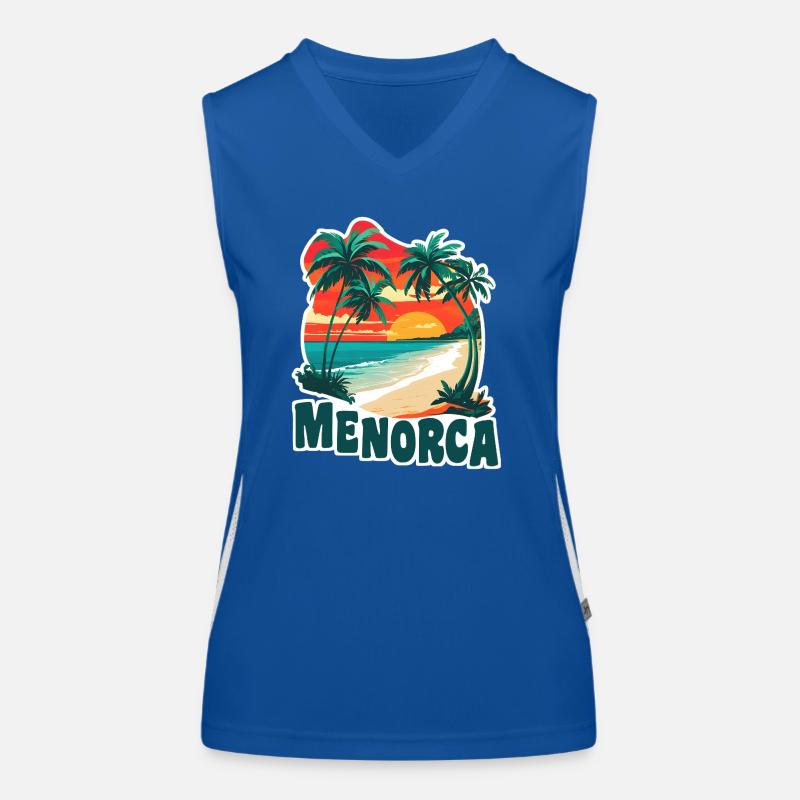 Menorca palm trees and sandy beach Women's Functional Contrast Tank Top