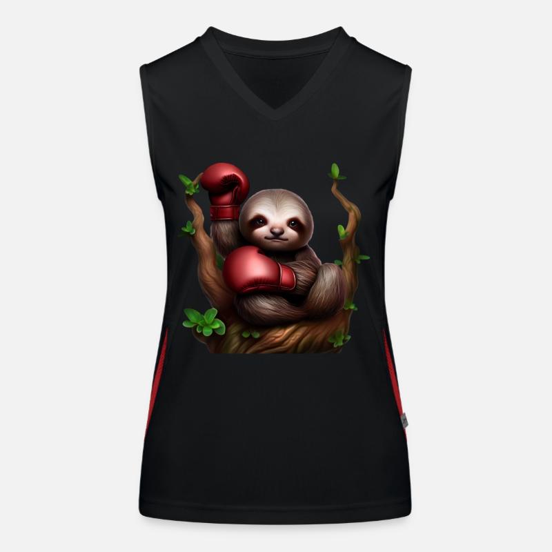 Boxing sloth on tree Women's Functional Contrast Tank Top