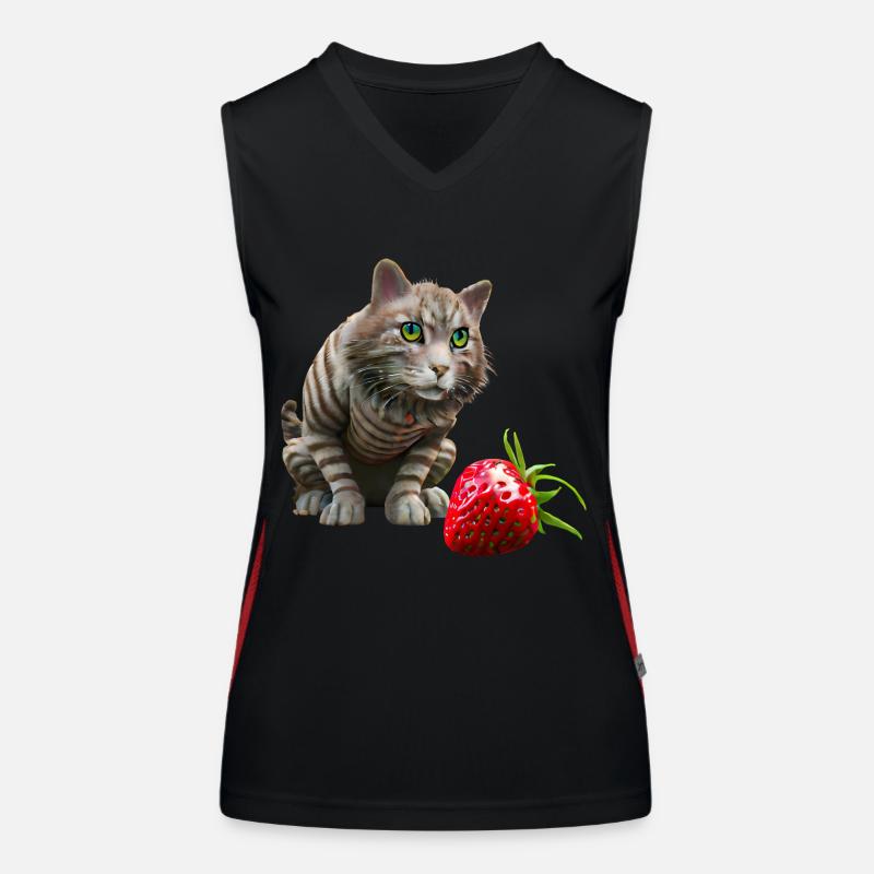 Katze vor riesiger Erdbeere Funktionelles Kontrast-Tank Top für Frauen