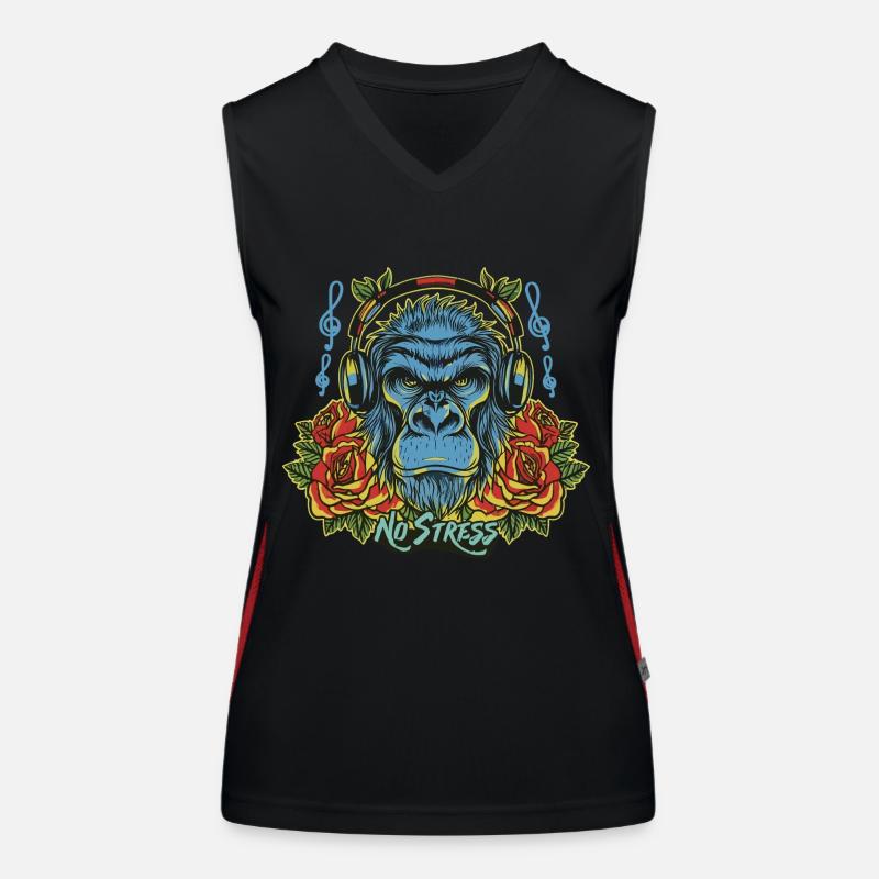 Gorilla mit Kopfhörer Lustiger Spruch NO STRESS Funktionelles Kontrast-Tank Top für Frauen