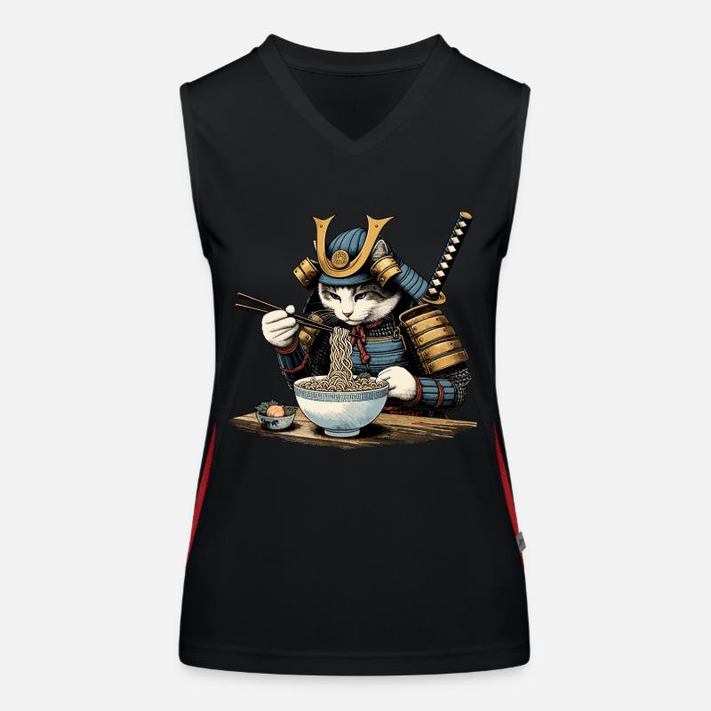 Samurai Katze Ramen Ukiyo-e Funktionelles Kontrast-Tank Top für Frauen