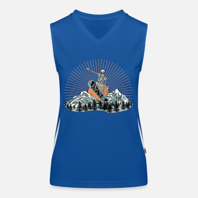 Human skeleton on snowboard snowboarding Women's Functional Contrast Tank Top