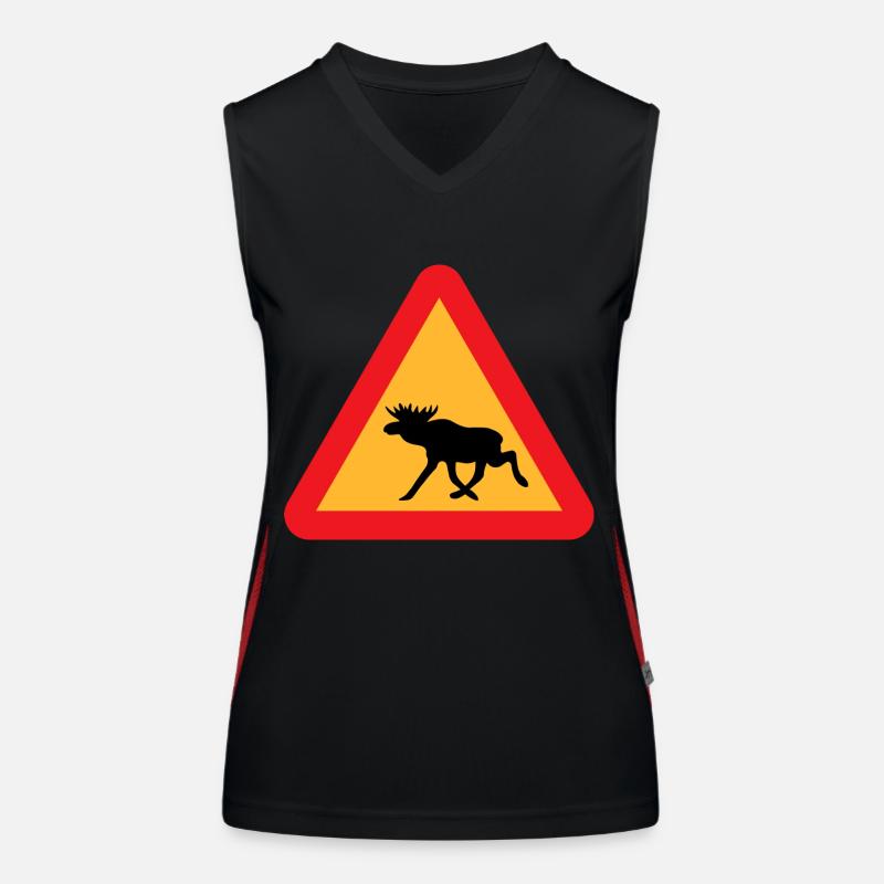 Attention Moose Warning Scandinavia Shield Gift Women's Functional Contrast Tank Top
