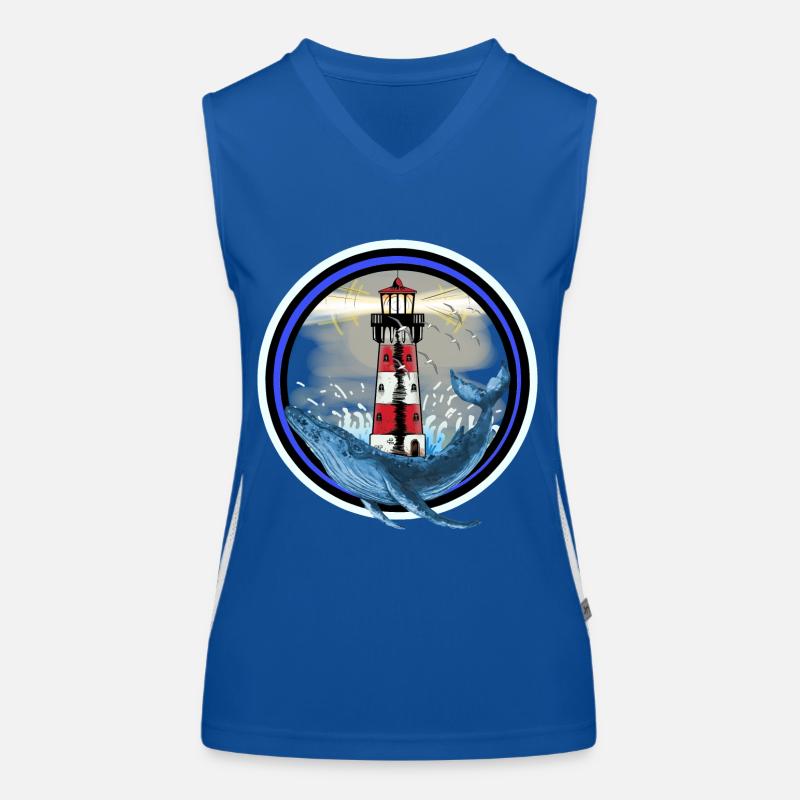 Marine Mammals Fish Whale Lighthouse Sea Coast Ahoy Women's Functional Contrast Tank Top