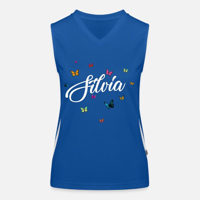 SILVIA - Mädchen Name mit bunten Schmetterlingen Funktionelles Kontrast-Tank Top für Frauen