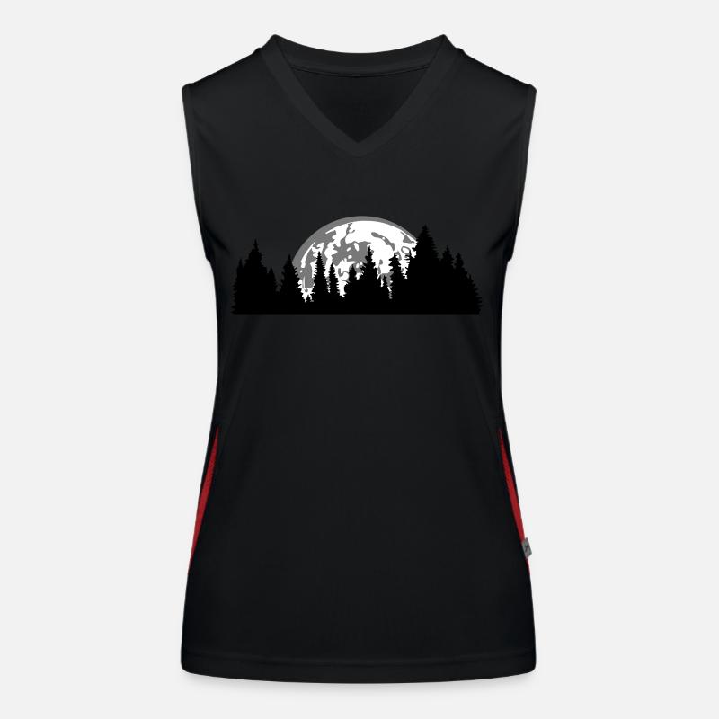 moon night full moon setting tree forest conifer Women's Functional Contrast Tank Top