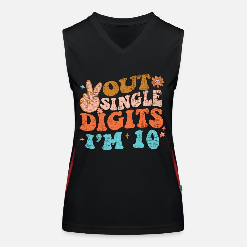 Groovy Peace Out Single Digits J’ai 10 ans d’anniversaire Débardeur respirant contrasté Femme