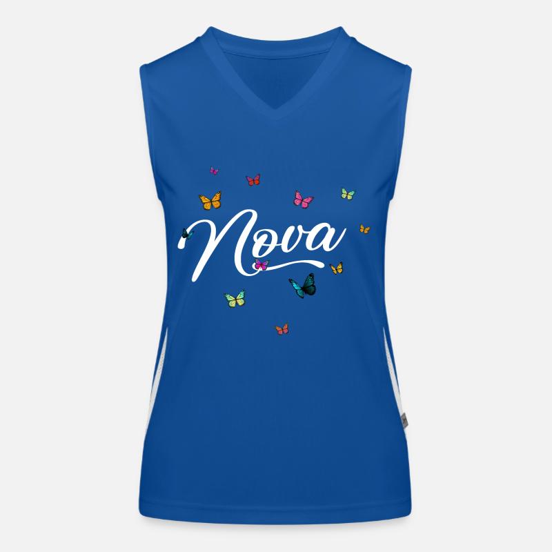 NOVA - Mädchen Name mit bunten Schmetterlingen Funktionelles Kontrast-Tank Top für Frauen