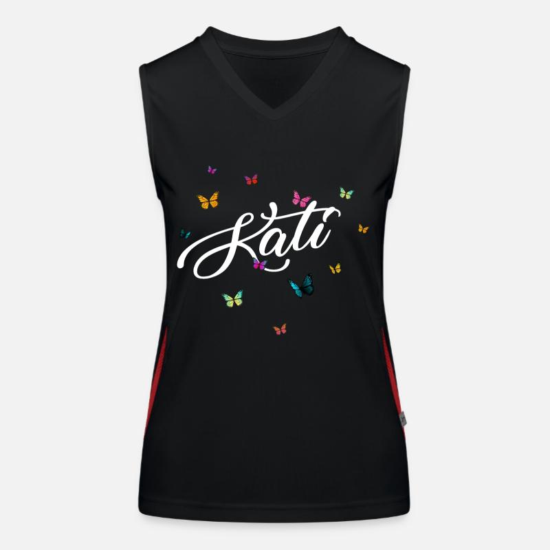 KATI - Mädchen Name mit bunten Schmetterlingen Funktionelles Kontrast-Tank Top für Frauen