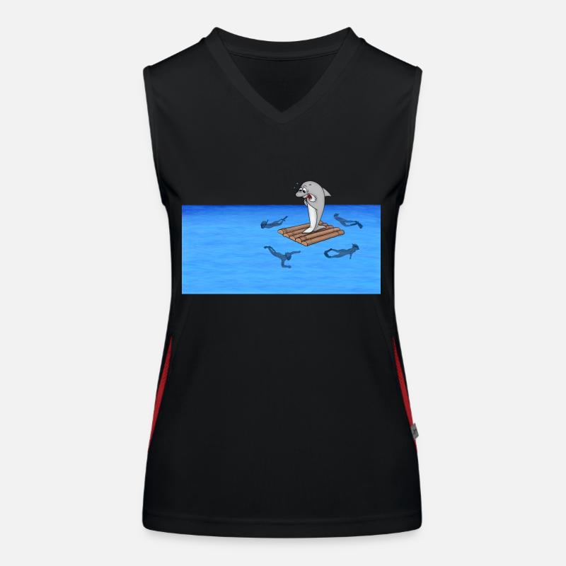Hai auf Floß Funktionelles Kontrast-Tank Top für Frauen