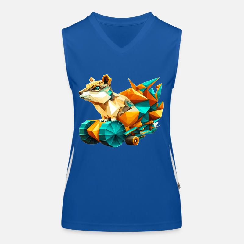 3D kit chipmunk with wheels as polygon Women's Functional Contrast Tank Top