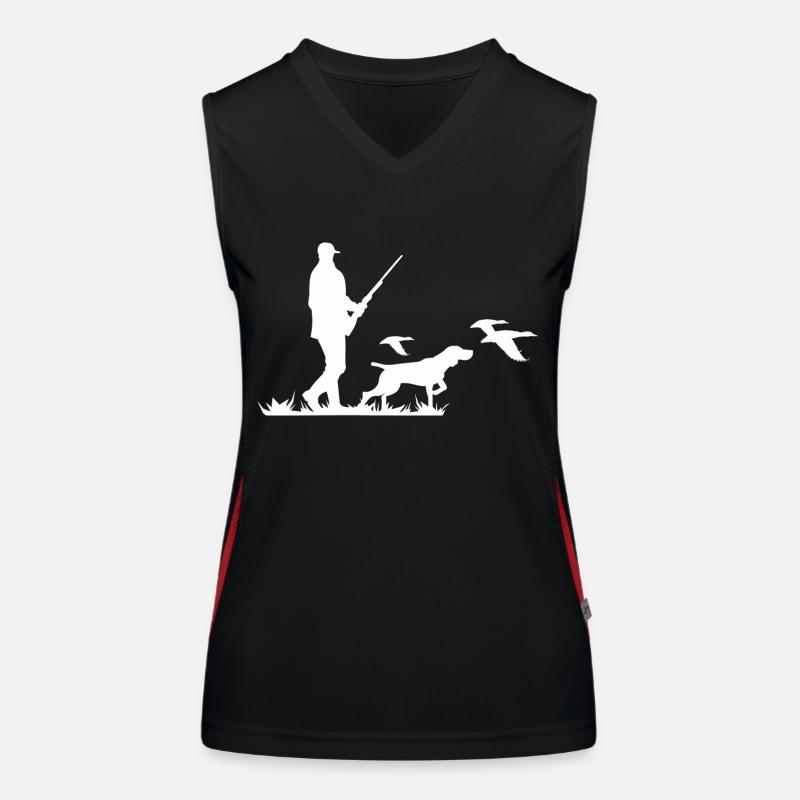 Duck Hunt Small Game Hunter Hunting Silhouette - Logo Women's Functional Contrast Tank Top