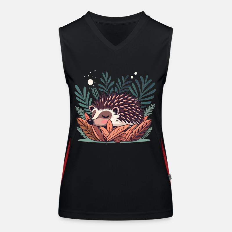 Cute sleeping hedgehog in bushes Women's Functional Contrast Tank Top