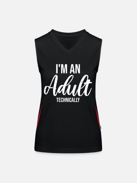 I'm an Adult Technically technisch Erwachsen Witz - Funktionelles Kontrast-Tank Top für Frauen - Schwarz/Rot - Vorne