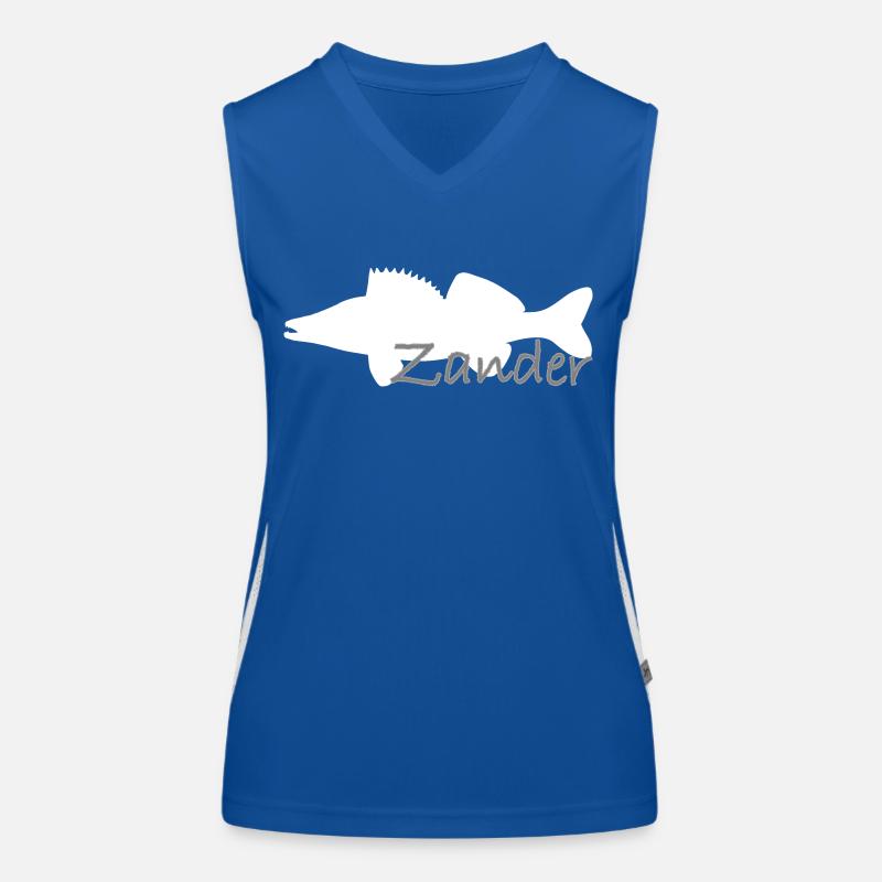 Pike-perch in white with grey lettering Women's Functional Contrast Tank Top