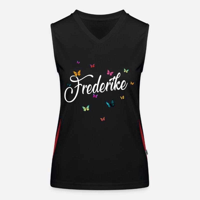 FREDERIKE - Mädchen Name & bunten Schmetterlingen Funktionelles Kontrast-Tank Top für Frauen