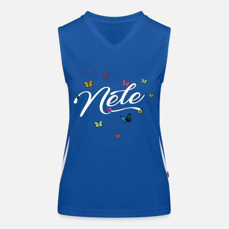 NELE - Mädchen Name mit bunten Schmetterlingen Funktionelles Kontrast-Tank Top für Frauen