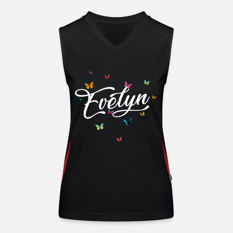 EVELYN - Mädchen Name mit bunten Schmetterlingen Funktionelles Kontrast-Tank Top für Frauen