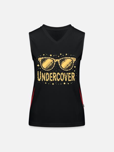Funny Sunglasses and Undercover Speech Costume - Women's Functional Contrast Tank Top - black/red - Front