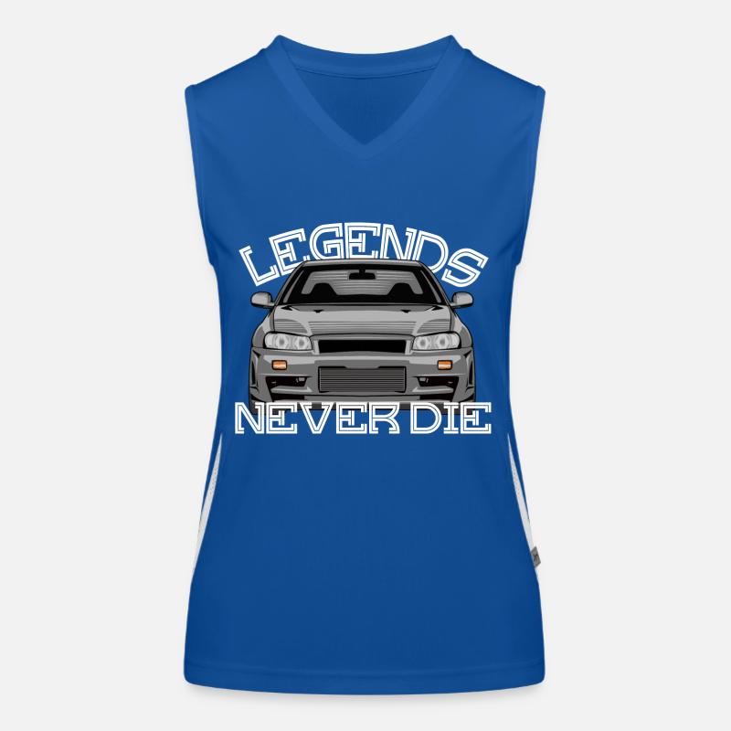 Skyline R34 legends never die Funktionelles Kontrast-Tank Top für Frauen