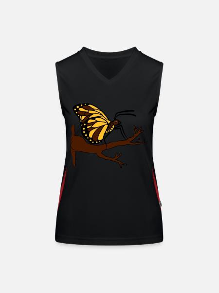schmetterling auf ast baum wald insekt fluegel - Funktionelles Kontrast-Tank Top für Frauen - Schwarz/Rot - Vorne