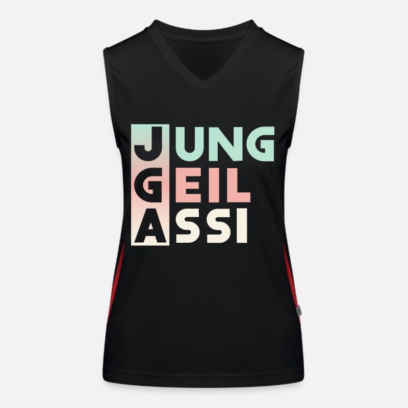 JGA Jung Geil Assi Junggesellenabschied Feiern Funktionelles Kontrast-Tank Top für Frauen