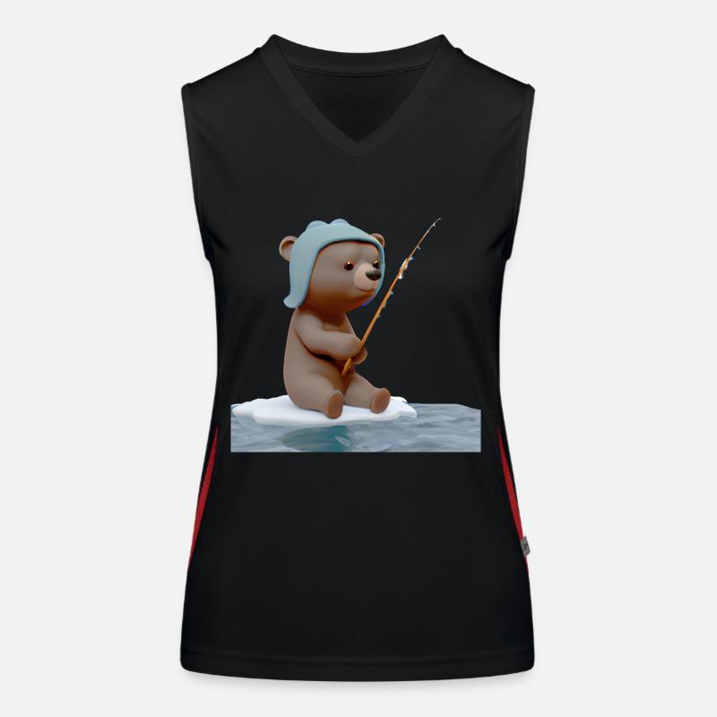Angler Bär Eis Fischen Funktionelles Kontrast-Tank Top für Frauen