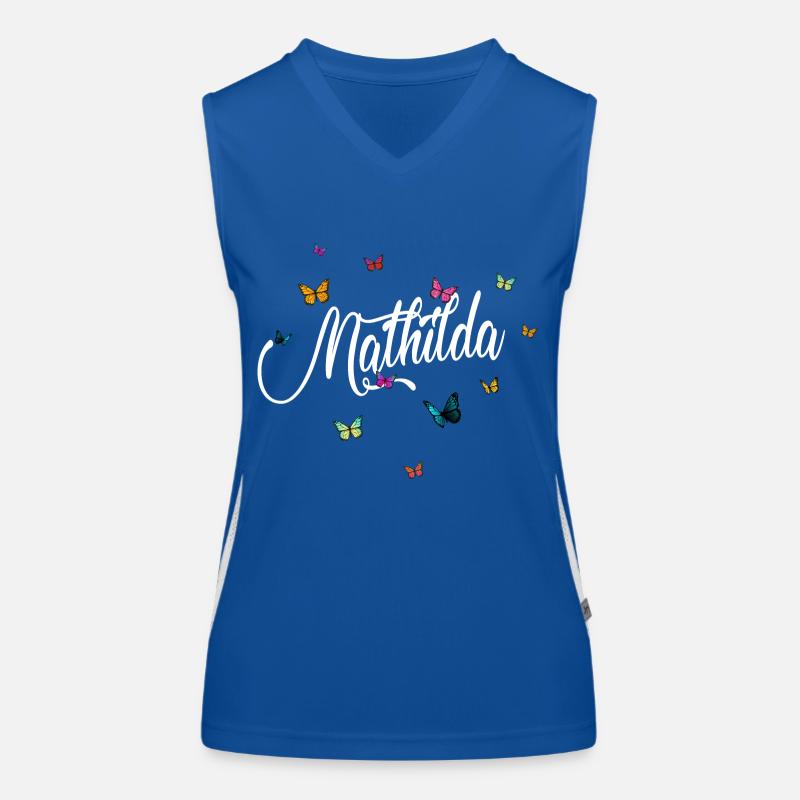 MATHILDA - Mädchen Name mit bunten Schmetterlingen Funktionelles Kontrast-Tank Top für Frauen