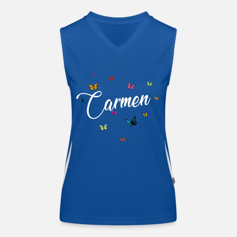 CARMEN - Mädchen Name mit bunten Schmetterlingen Funktionelles Kontrast-Tank Top für Frauen