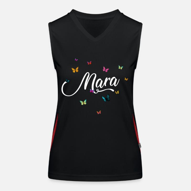 MARA - Mädchen Name mit bunten Schmetterlingen Funktionelles Kontrast-Tank Top für Frauen