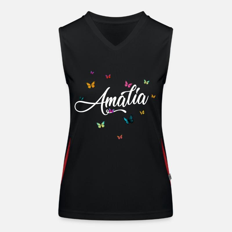 AMALIA - Mädchen Name mit bunten Schmetterlingen Funktionelles Kontrast-Tank Top für Frauen