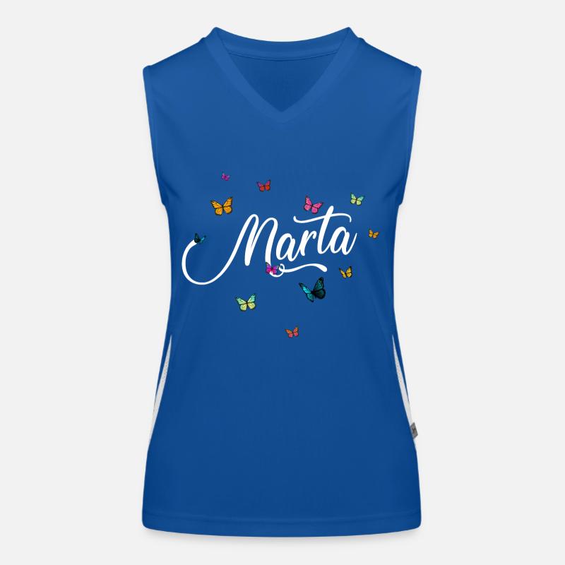 MARTA - Mädchen Name mit bunten Schmetterlingen Funktionelles Kontrast-Tank Top für Frauen