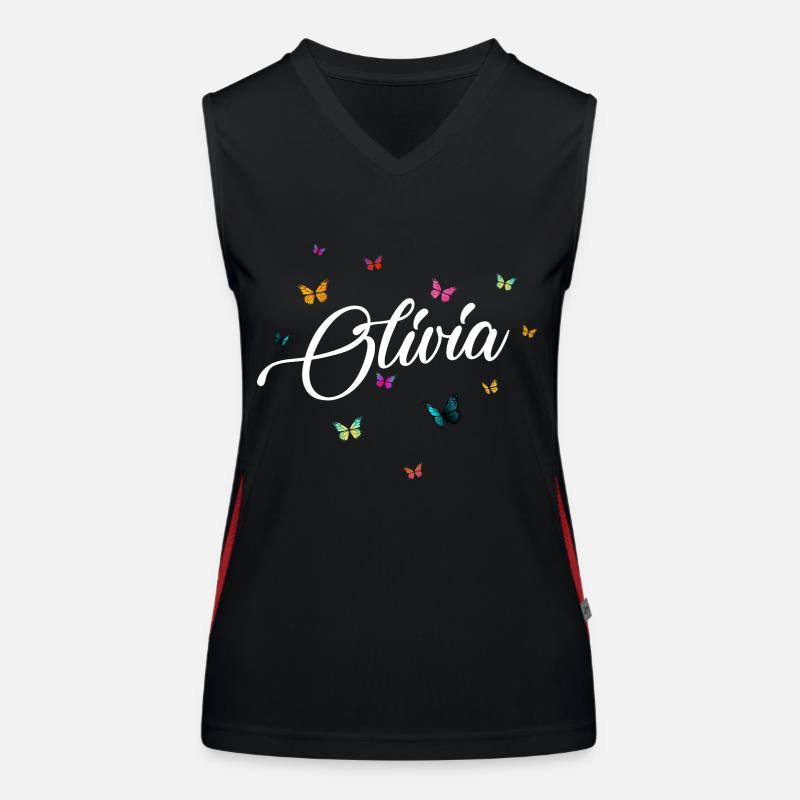OLIVIA - Mädchen Name mit bunten Schmetterlingen Funktionelles Kontrast-Tank Top für Frauen