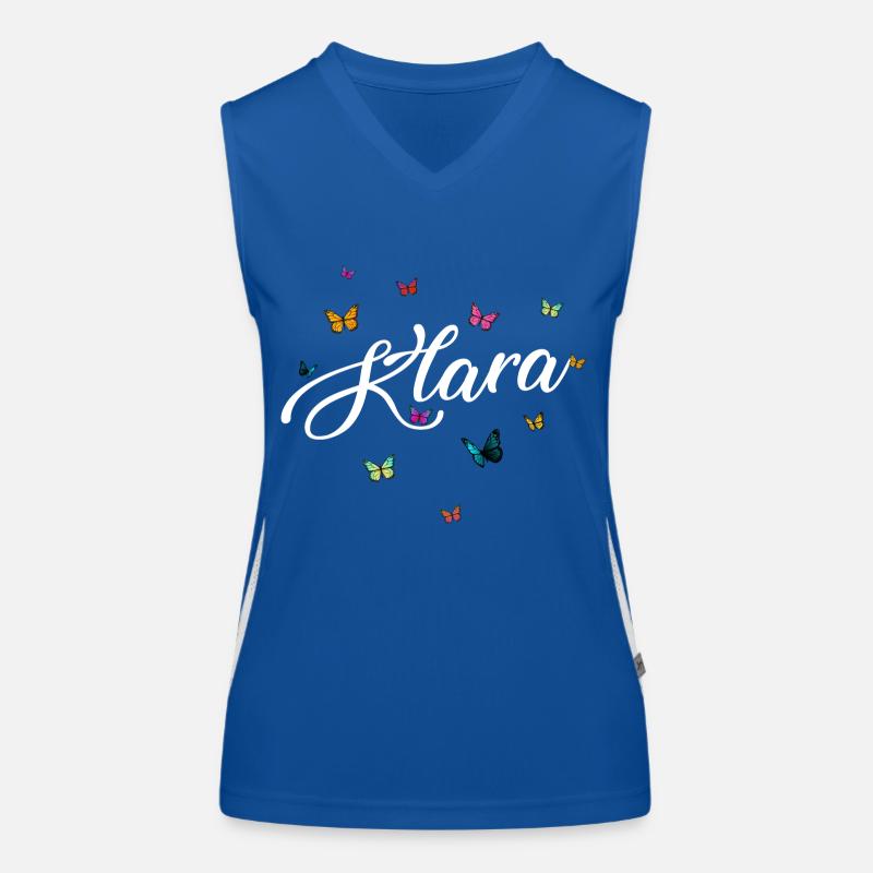 KLARA - Mädchen Name mit bunten Schmetterlingen Funktionelles Kontrast-Tank Top für Frauen
