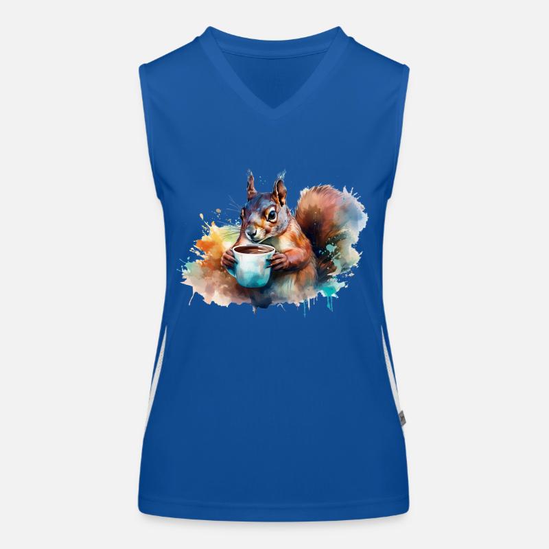 Squirrel drinking a cup of coffee Women's Functional Contrast Tank Top