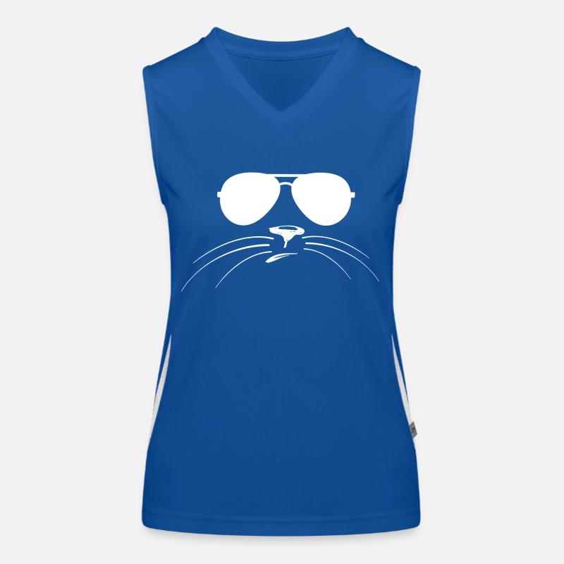 Cats face with sunglasses Women's Functional Contrast Tank Top