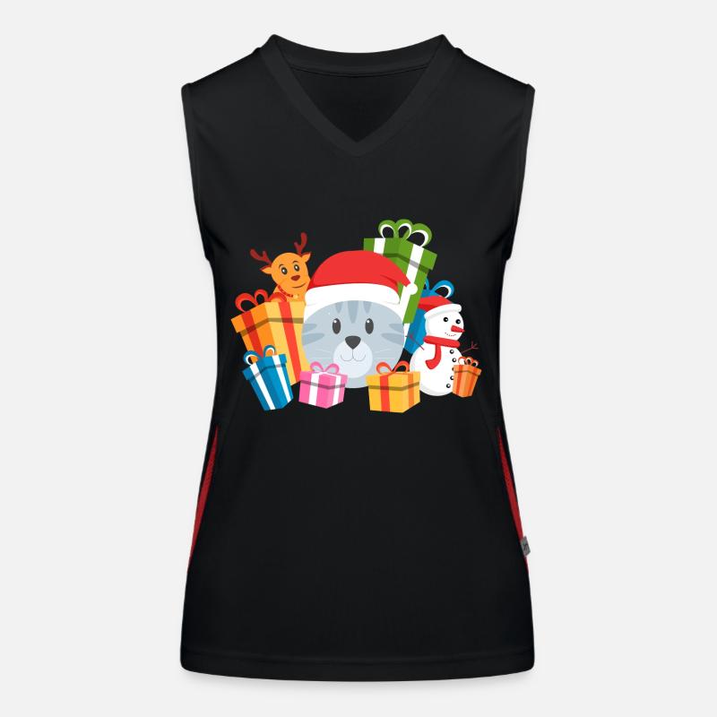 Christmas Cat Present Women's Functional Contrast Tank Top